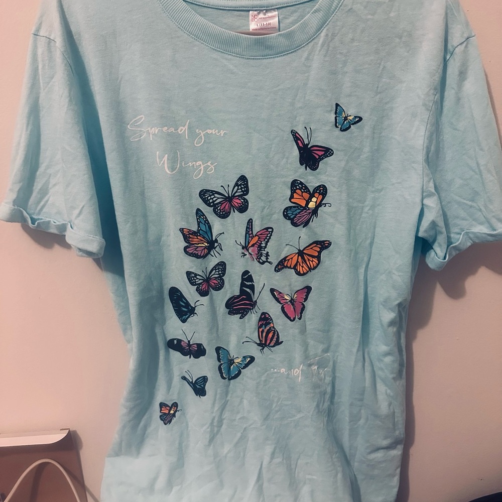 No Boundaries Light Blue Butterfly Graphic Tee